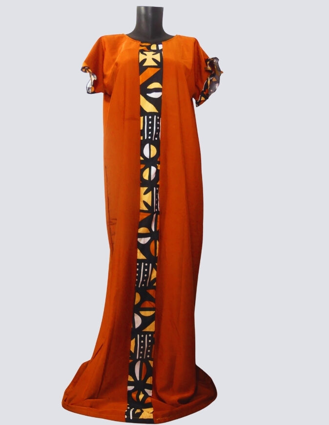 robe longue boubou robe tunique bogolan orange caftan africain en wax