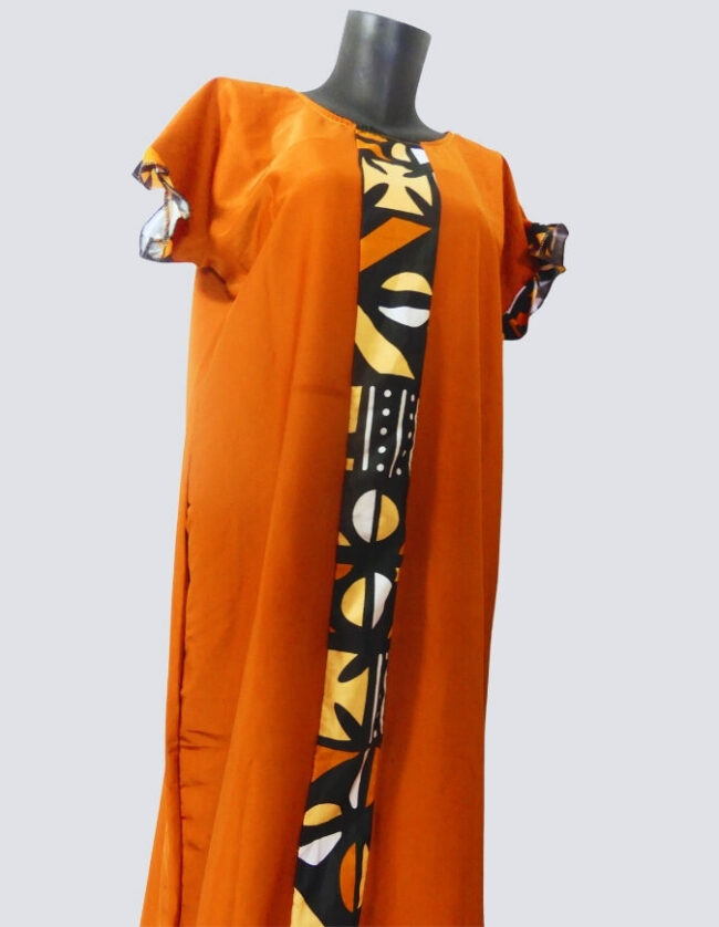 robe longue boubou robe tunique bogolan orange caftan africain en wax
