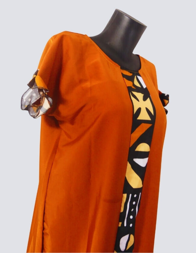 robe longue boubou robe tunique bogolan orange caftan africain en wax
