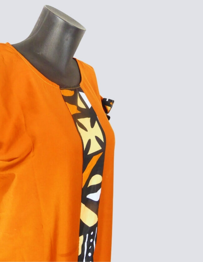 robe longue boubou robe tunique bogolan orange caftan africain en wax