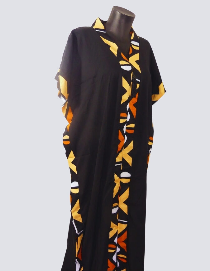 robe longue boubou robe tunique bogolan noire caftan africain en wax