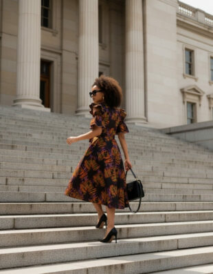 Robe Séné évasée bazin coton africain