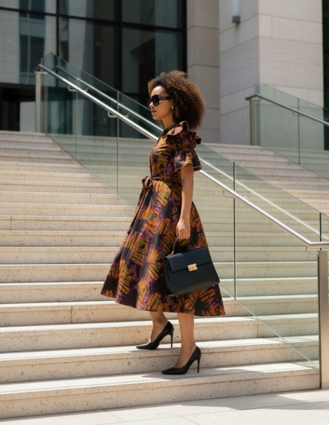 Robe Séné évasée bazin coton africain