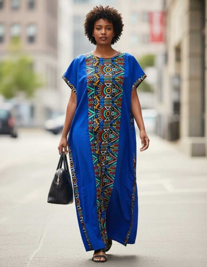 robe longue boubou robe tunique bogolan bleu caftan africain en wax