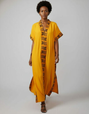 robe longue boubou robe tunique bogolan jaune caftan africain en wax