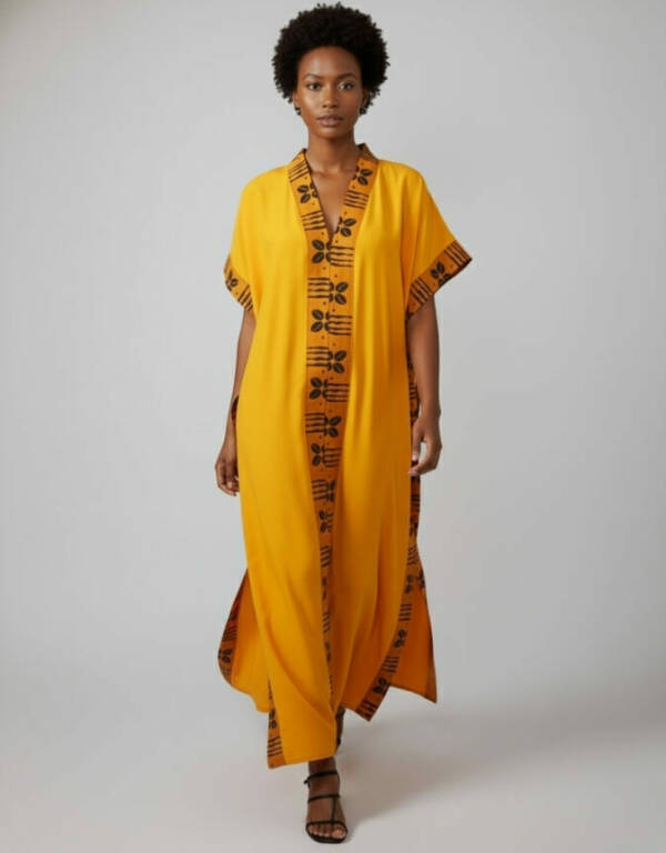 robe longue boubou robe tunique bogolan jaune caftan africain en wax