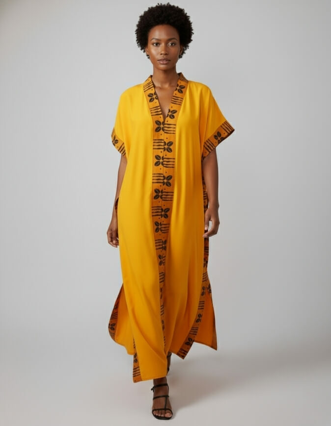 robe longue boubou robe tunique bogolan jaune caftan africain en wax