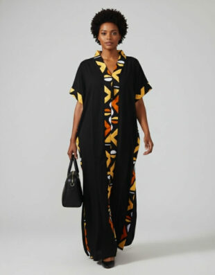 robe longue boubou robe tunique bogolan noire caftan africain en wax