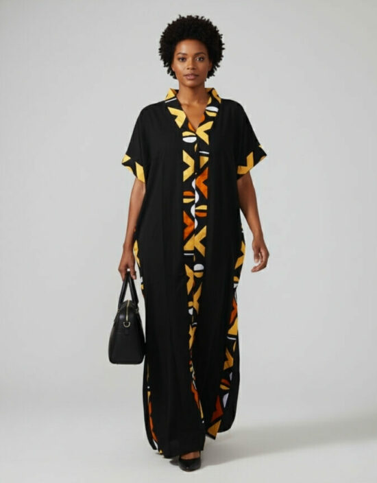robe longue boubou robe tunique bogolan noire caftan africain en wax