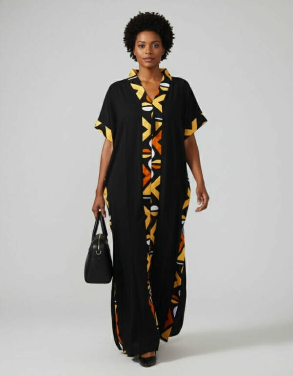 robe longue boubou robe tunique bogolan noire caftan africain en wax
