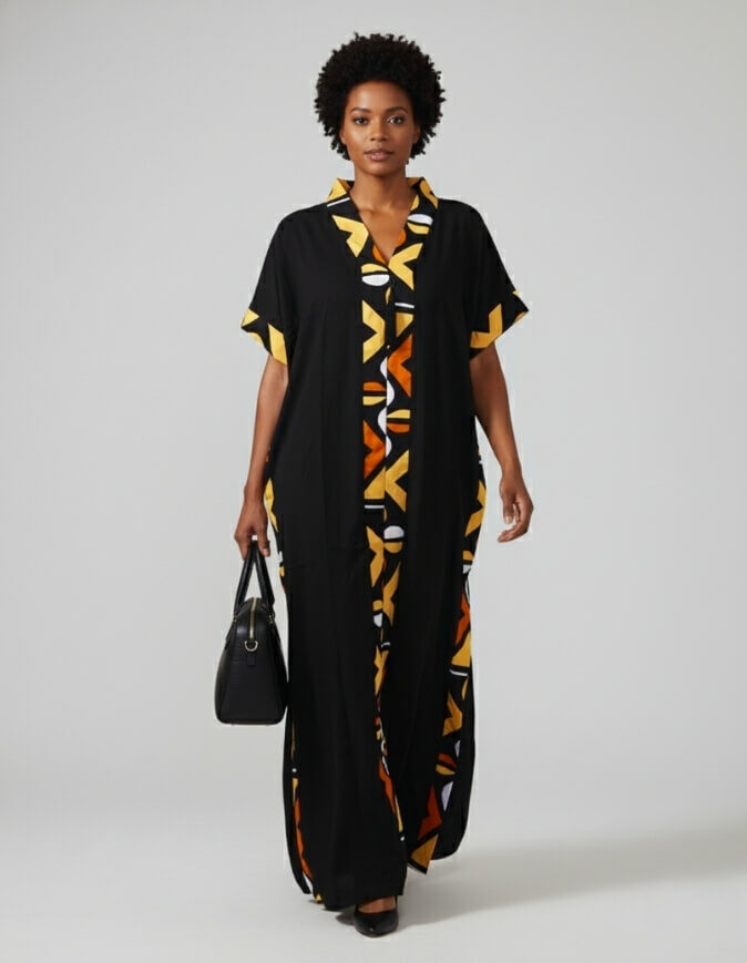 robe longue boubou robe tunique bogolan noire caftan africain en wax