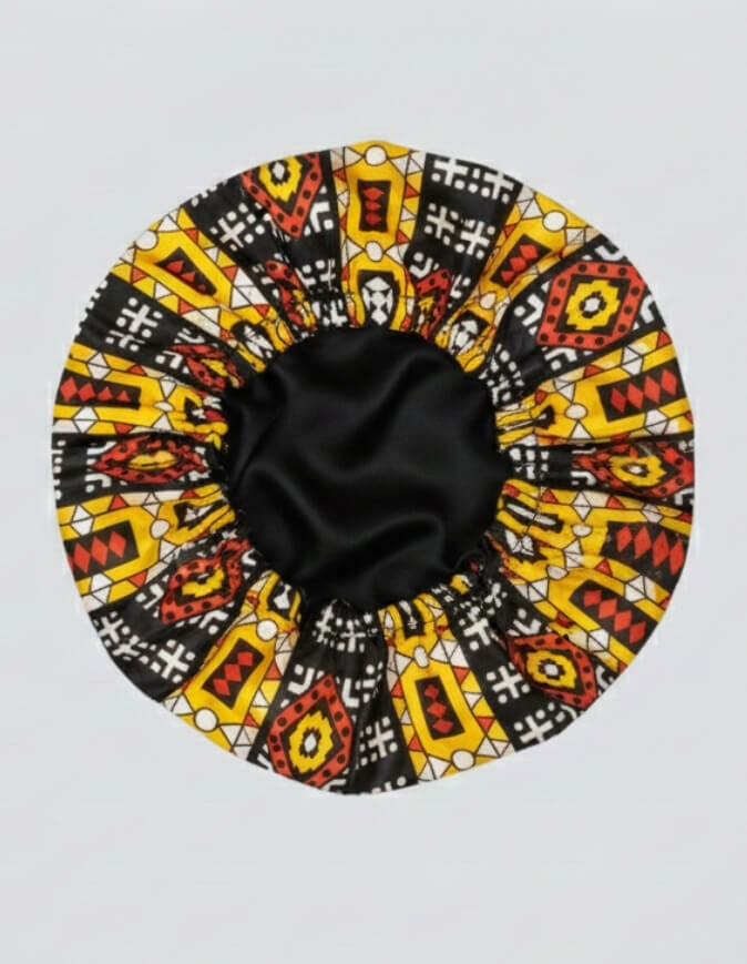 Bonnet en satin bogolan jaune