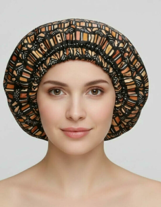 Bonnet en satin bogolan marron