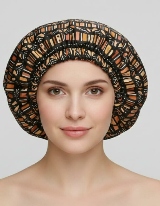 Bonnet en satin bogolan marron