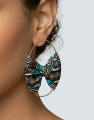 boucles d'oreilles nœud vert créoles en  WAX tissu ethnique coloré