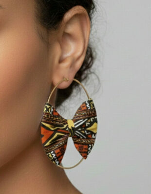 boucles d'oreilles nœud bogolan créoles en  WAX tissu ethnique coloré