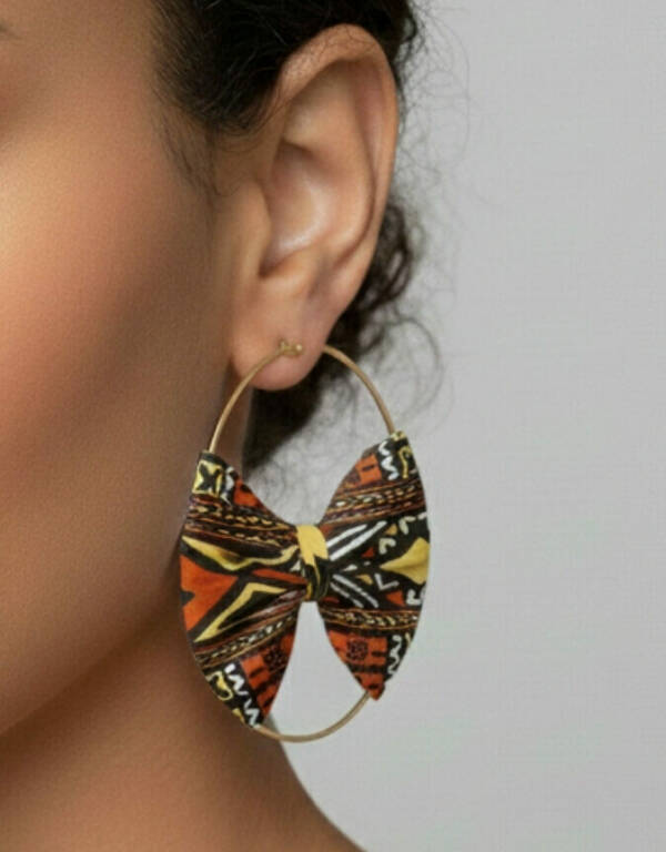 boucles d'oreilles nœud bogolan créoles en  WAX tissu ethnique coloré