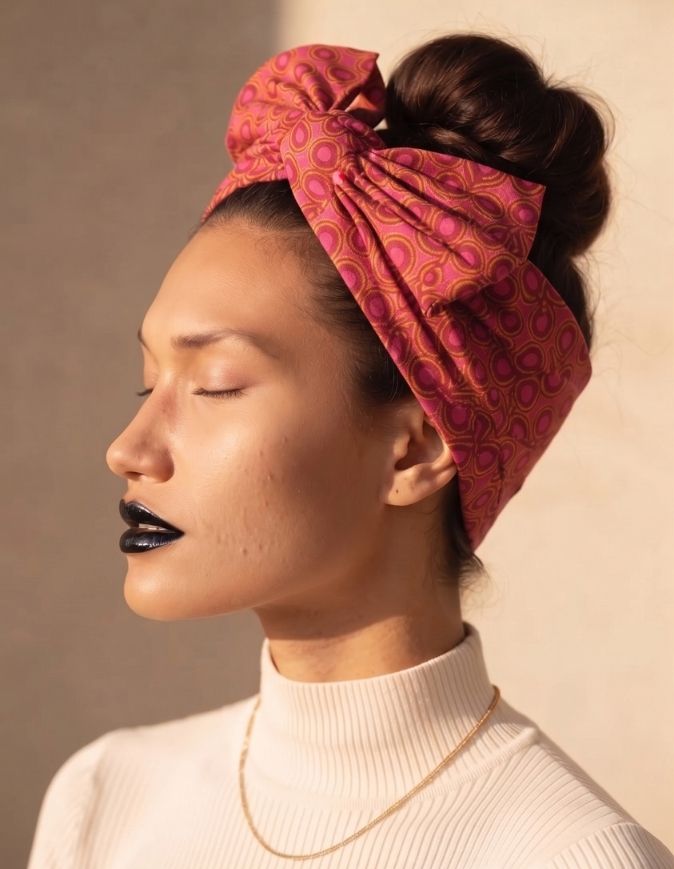Turban Cassy bogolan rouge framboise turban africain wax articulé