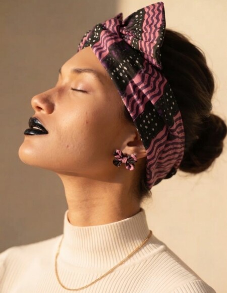Turban Cassy bogolan violet turban africain wax articulé