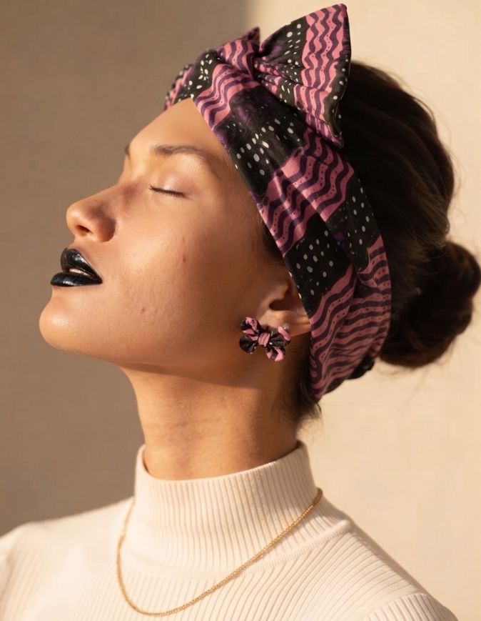 Turban Cassy bogolan violet turban africain wax articulé