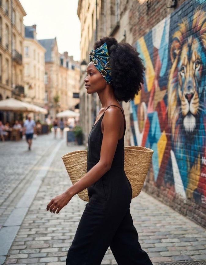 Turban Cassy bogolan bleu turban africain wax articulé
