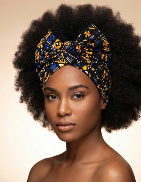 Turban Cassy bogolan bleu turban africain wax articulé
