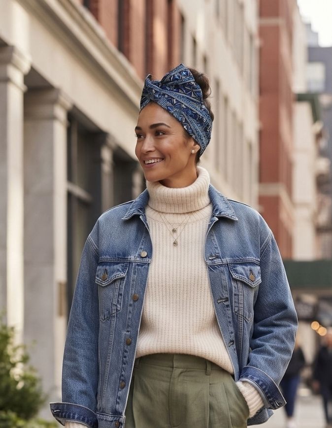 Turban Cassy bleu blanc