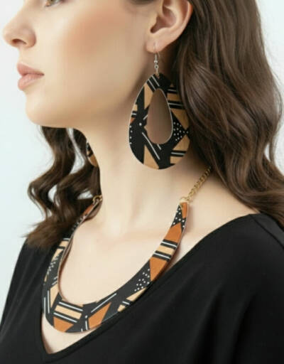 Parure de Bijoux Africains en Wax (Collier + Créoles) | Style d'Afrique