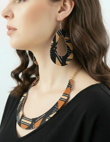 Parure de Bijoux Africains en Wax (Collier + Créoles) | Style d'Afrique