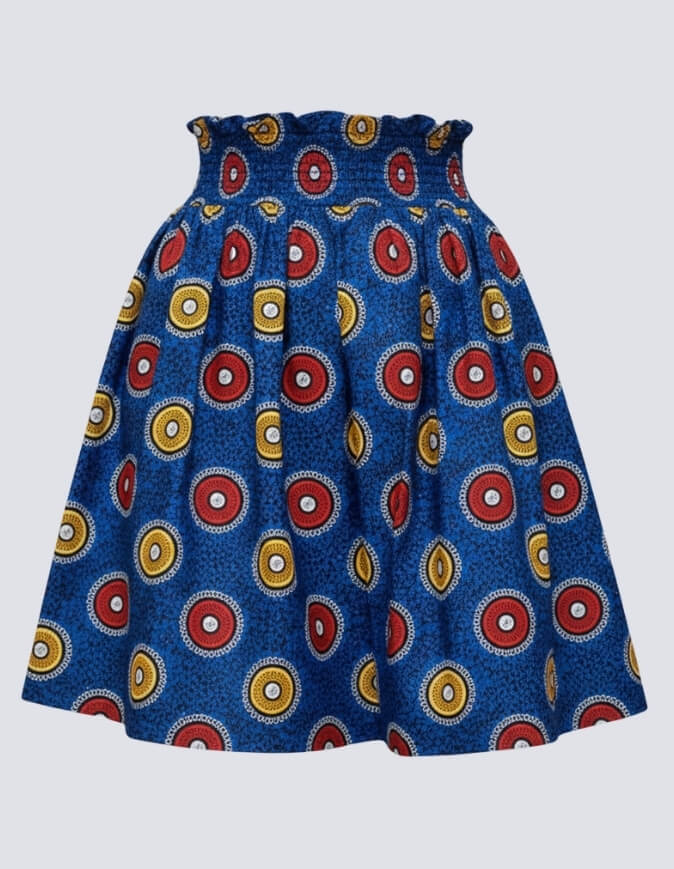 Jupe Lulu bleu en wax elastique en coton