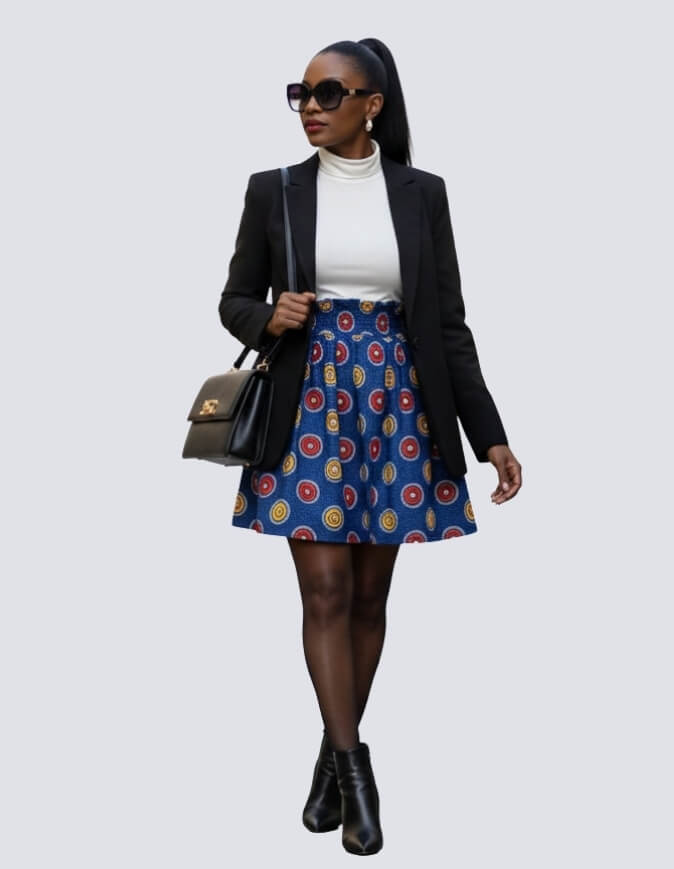 Jupe Lulu bleu en wax elastique en coton