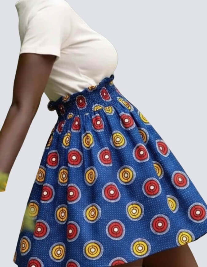 Jupe Lulu bleu en wax elastique en coton