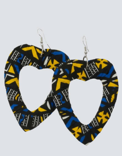 Créoles cœur bleu jaune