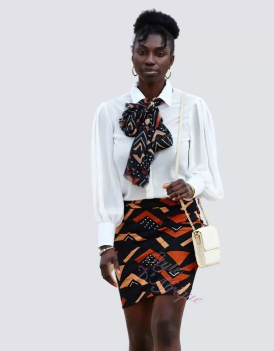 jupe droite bogolan bitala, Mini Jupe droite femme extensible Bogolan africain lycra