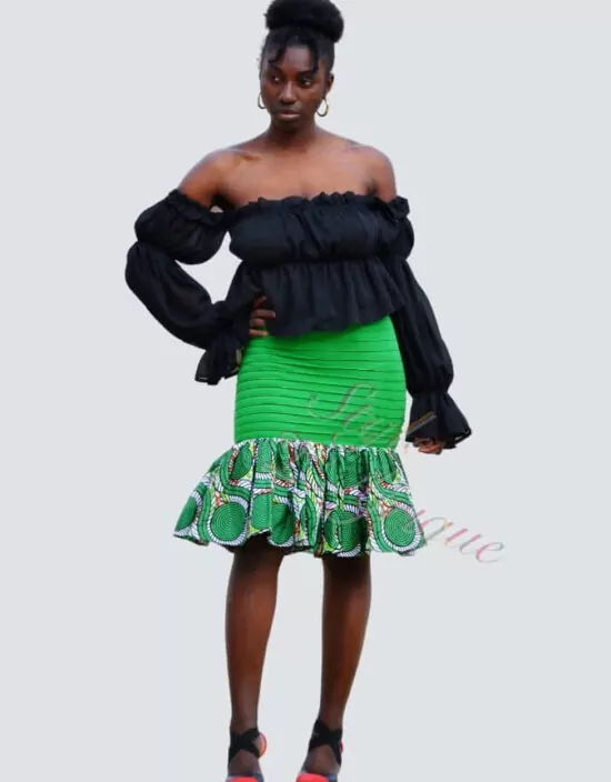 Jupe à volant en wax, wax jupe africain femme été, jupe courte, jupe droite, jupe extensible wax