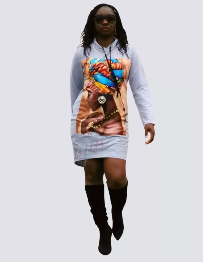 Robe pull grise wax africain motifs