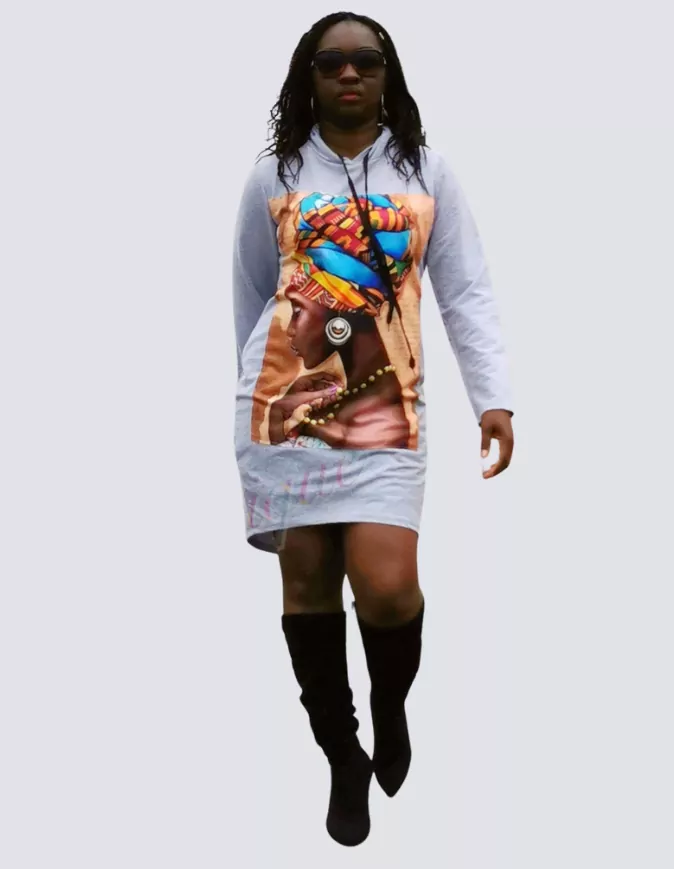 Robe pull grise wax africain motifs