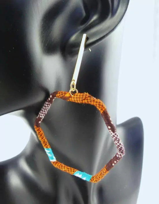 boucles d'oreilles anneaux en tissu africain ethnique en wax bleu