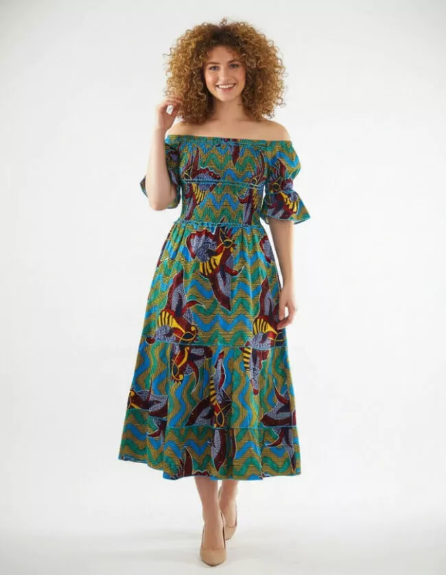 Robe été Lydia en wax africain motifs ethnique coton été