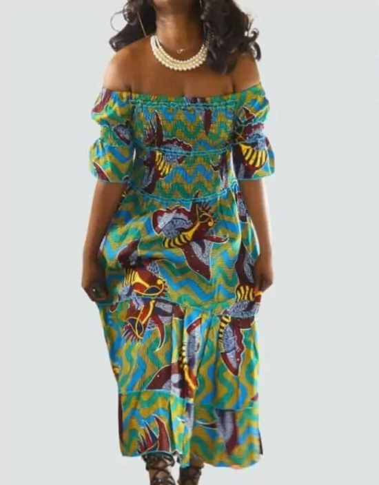 Robe été Lydia en wax africain motifs ethnique coton été
