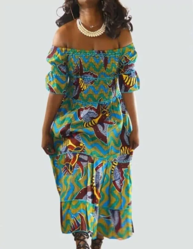 Robe été Lydia en wax africain motifs ethnique coton été