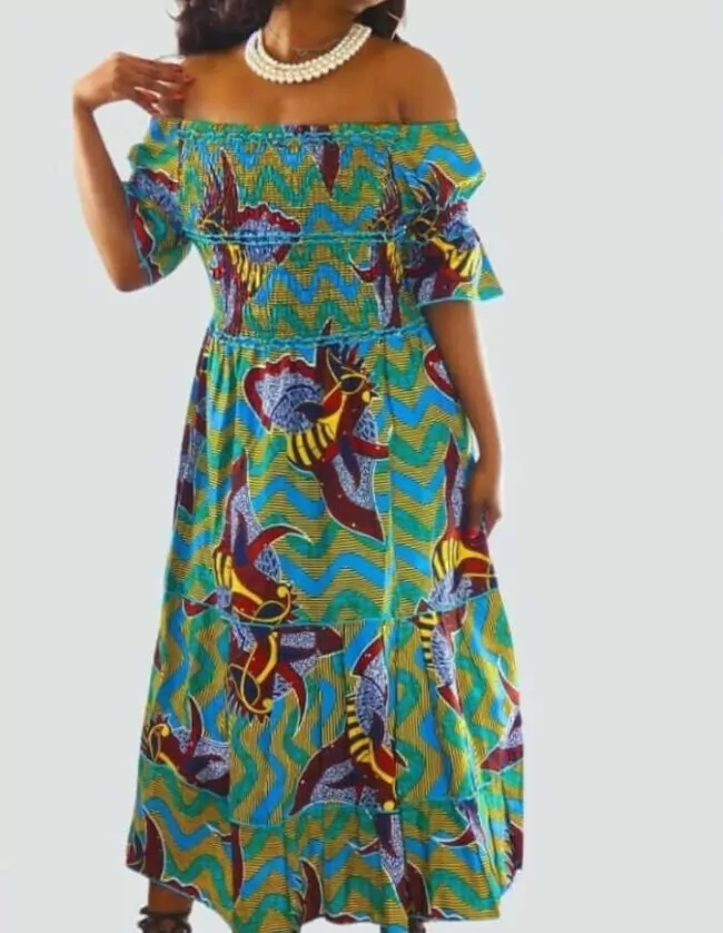 Robe été Lydia en wax africain motifs ethnique coton été