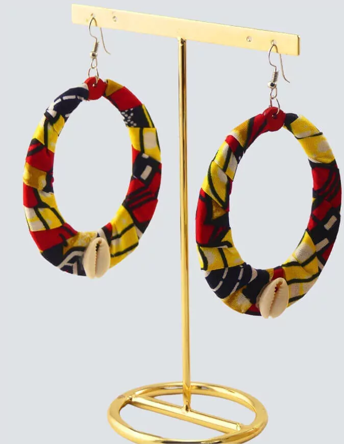 Créoles anneaux rouge wax africain bijoux boucles d'oreilles