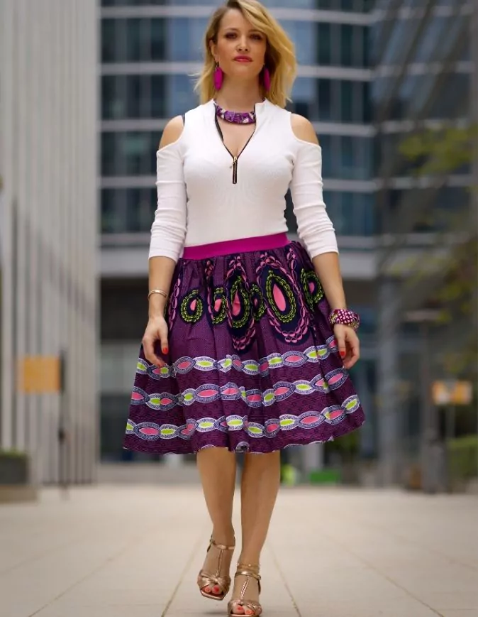 Jupe wax violet élastique jupe patineuse évasée wax africain femme. jupe patineuse wax africaine ethnique jupe midi africaine wax pagne pour femme fleuri été