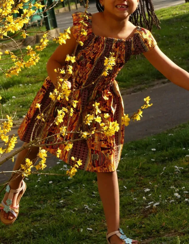 Robe Fillette lilie wax africain coton