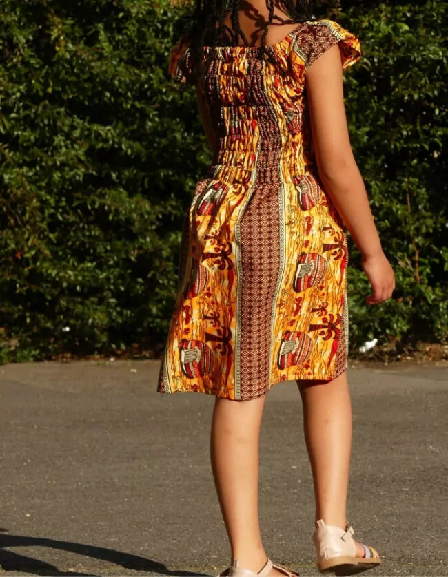Robe Fillette lilie wax africain coton