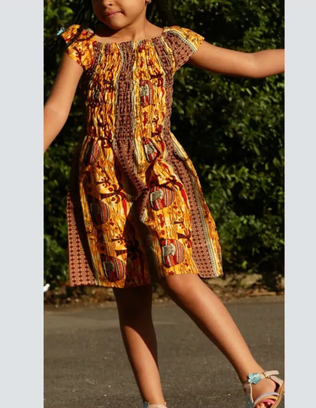 Robe Fillette lilie wax africain coton