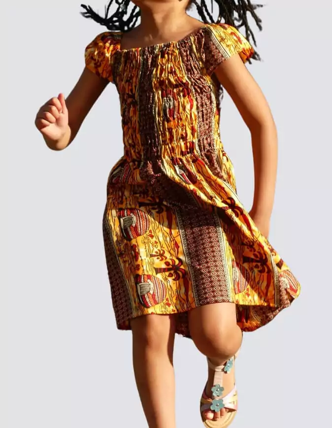 Robe Fillette lilie wax africain coton