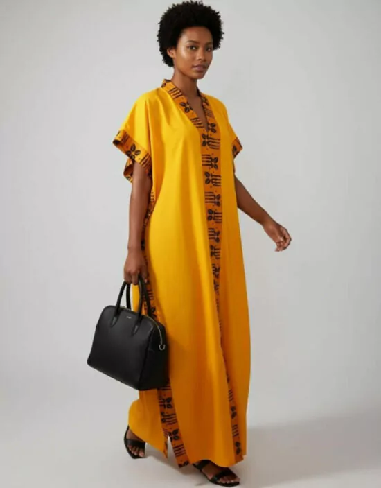 robe longue boubou robe tunique bogolan jaune caftan africain en wax