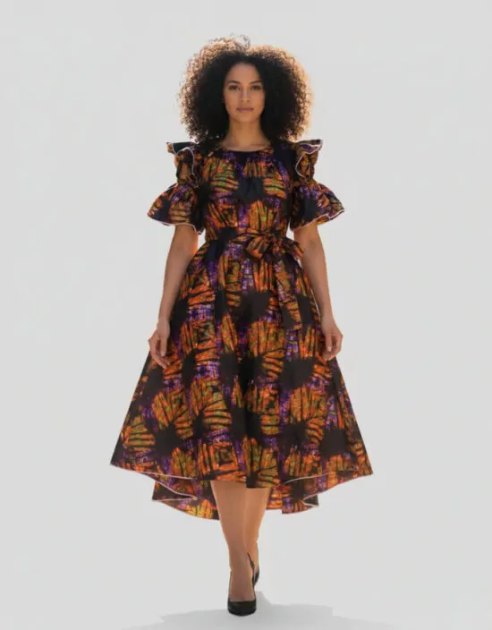 Robe Séné évasée bazin coton africain